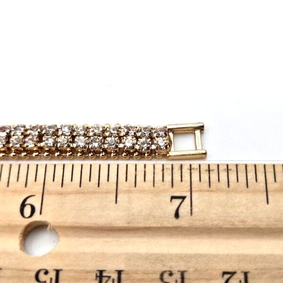 Goldtone Double Row Clear Rhinestone Tennis Bracelet 7" - Picture 5 of 5